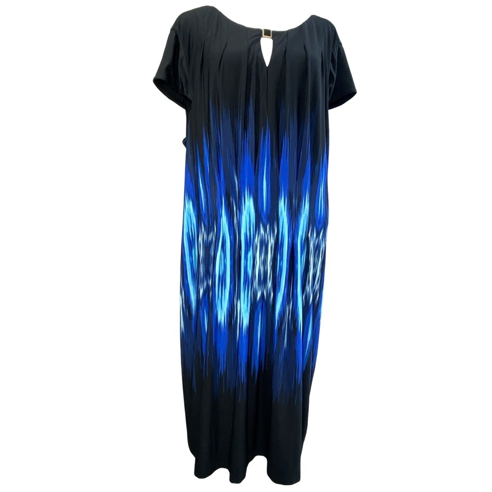 Tahari Arthur S. Levine Dress Womens 18 Blue Geometric Keyhole Midi Shift Jersey
